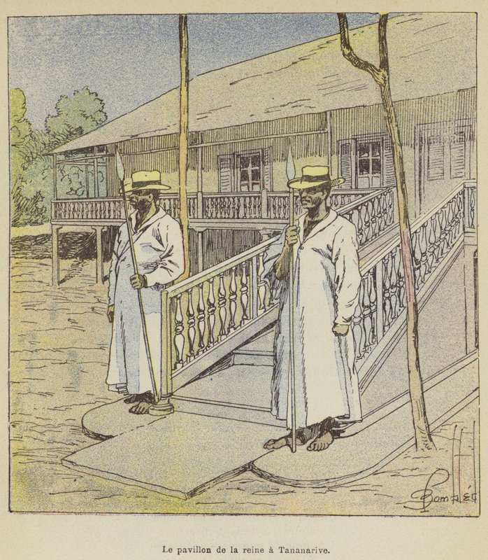 Kuningattaren paviljonki Antananarivossa tekijältä after Louis Charles Bombled