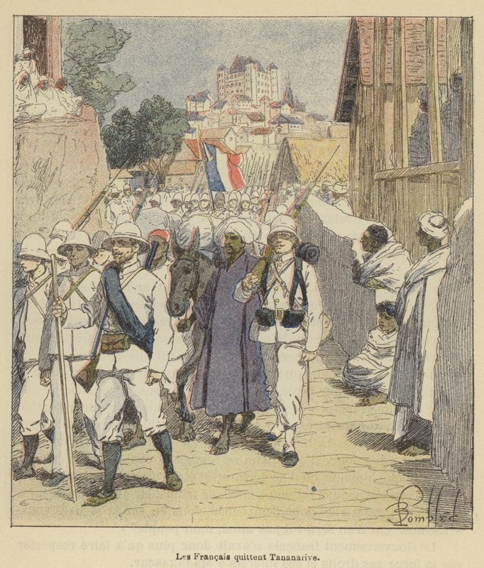 Ranskalaiset lähtevät Antananarivosta tekijältä after Louis Charles Bombled