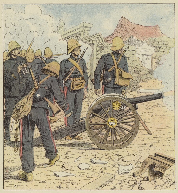 Ranskalaiset ampuvat Choum-Tsche-Menin ovea tekijältä after Louis Charles Bombled