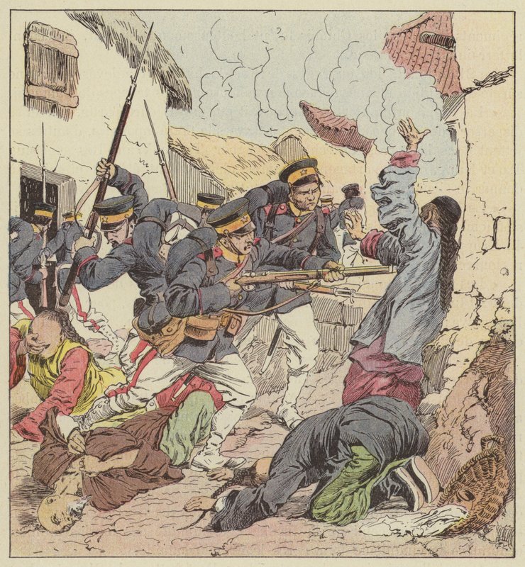 Japanilaiset murhaavat Port-Arthurin kiinalaisia tekijältä after Louis Charles Bombled