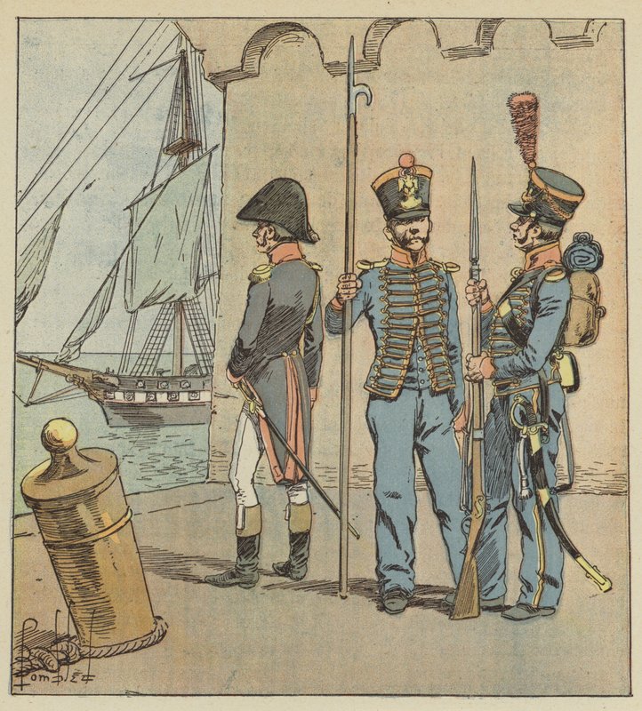 Samat miehet olivat siis sekä merimiehiä että sotilaita. tekijältä after Louis Charles Bombled