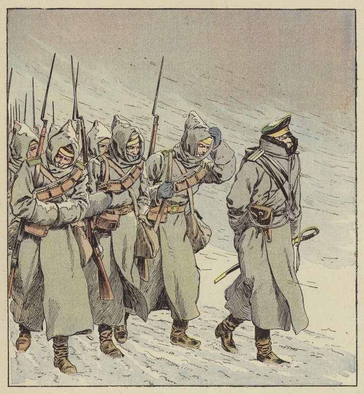 Venäjän jalkaväen marssi Mantsuriassa tekijältä after Louis Charles Bombled