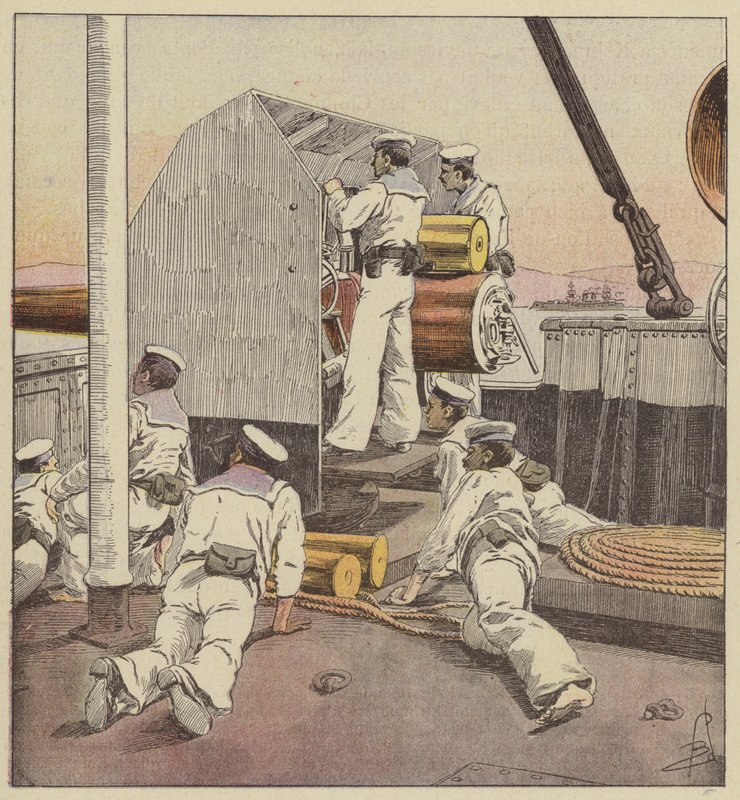 Japanilaiset merimiehet ampuivat kiinalaista laivastoa Yaloussa tekijältä after Louis Charles Bombled