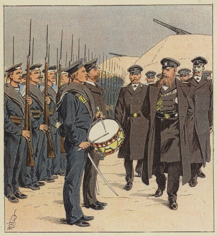 Venäläiset merimiehet tarkastettiin Port Arthurissa tekijältä after Louis Charles Bombled