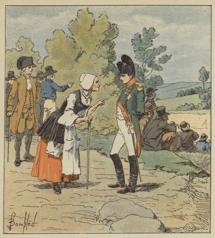 Napoleon keskustelee vanhan naisen kanssa Tararesta tekijältä after Louis Charles Bombled