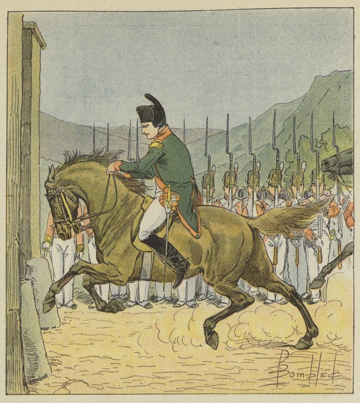 Napoleon pakottaa hevosensa sisään Longwodiin tekijältä after Louis Charles Bombled