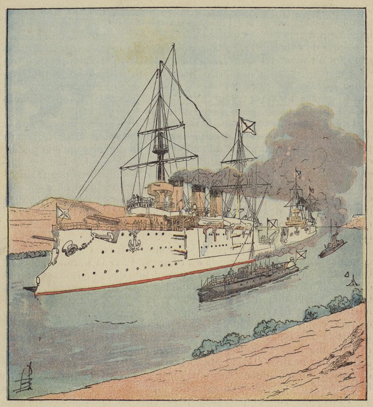 Venäjän sotalaivoja Suezin kanavalla tekijältä after Louis Charles Bombled