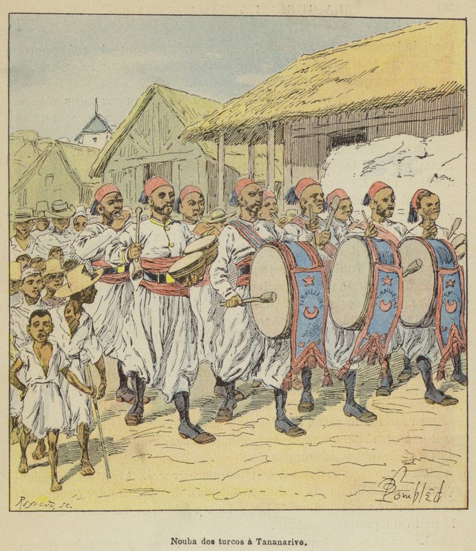 Nouba des turcos Antananarivossa tekijältä after Louis Charles Bombled