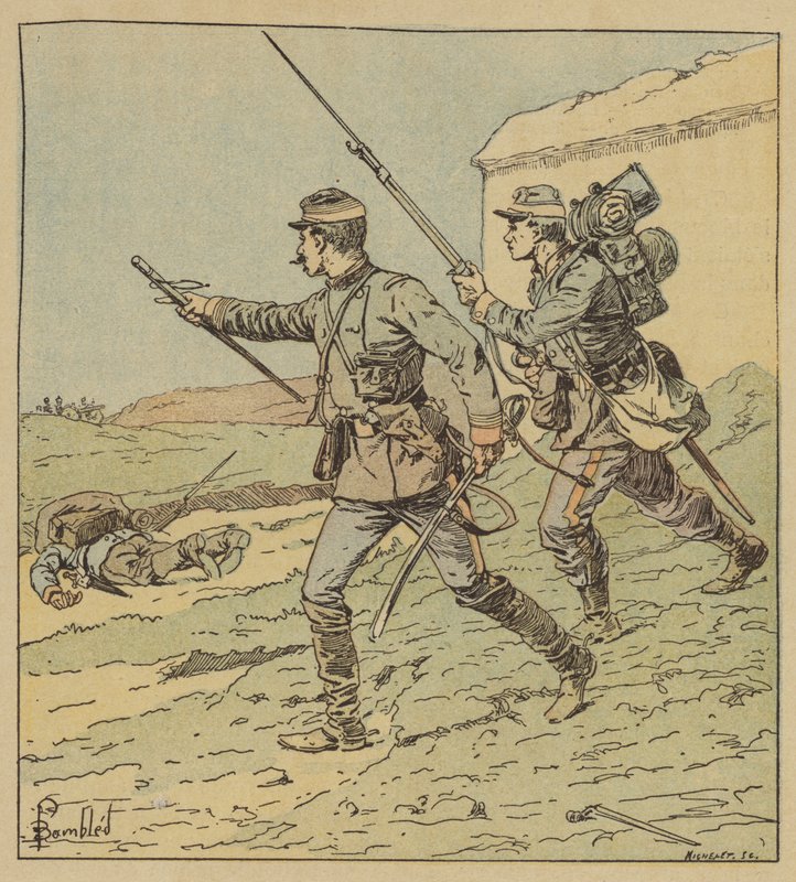 Upseeri ja sotilas taistelupuhelimissa Tourysta tekijältä after Louis Charles Bombled