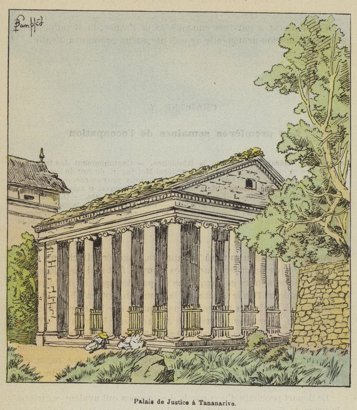 Oikeuspalatsi Tananarivessa tekijältä after Louis Charles Bombled