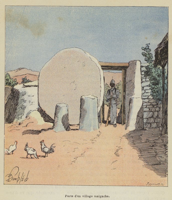 Madagaskarin kylän ovi tekijältä after Louis Charles Bombled