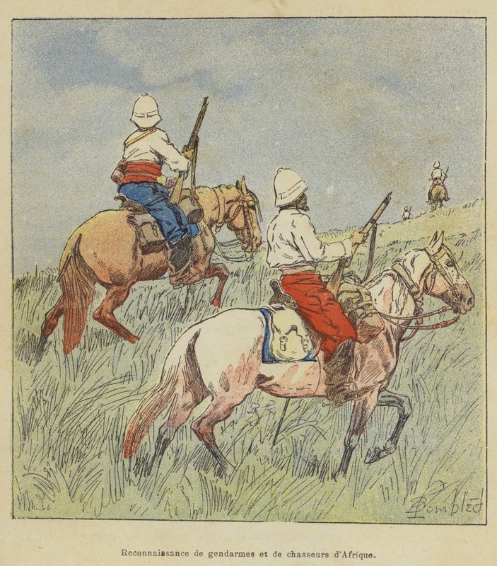 Afrikan santarmien ja metsästäjien tunnustus tekijältä after Louis Charles Bombled