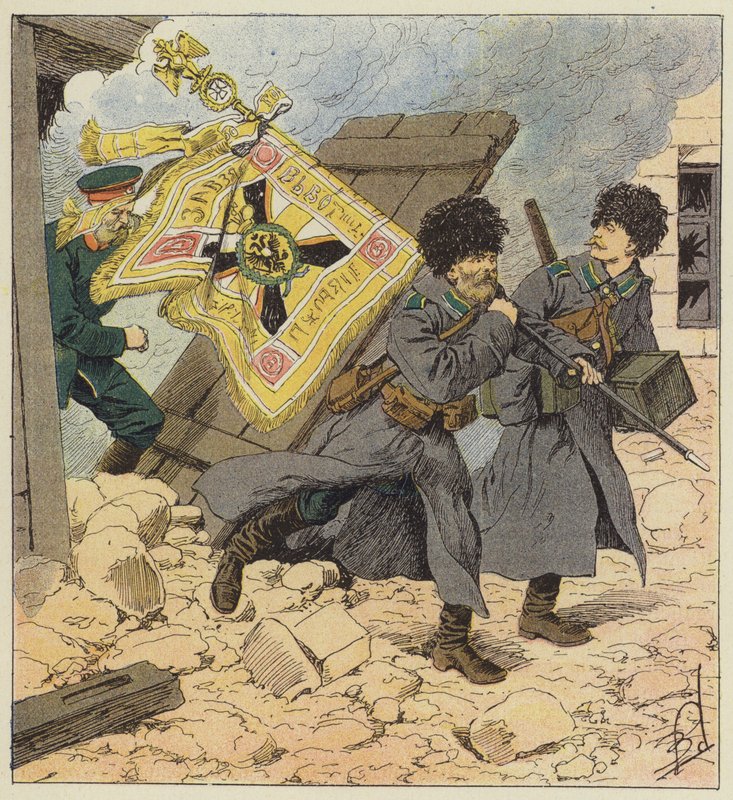 Lipun pelastus Vladivostokin pommituksen aikana tekijältä after Louis Charles Bombled