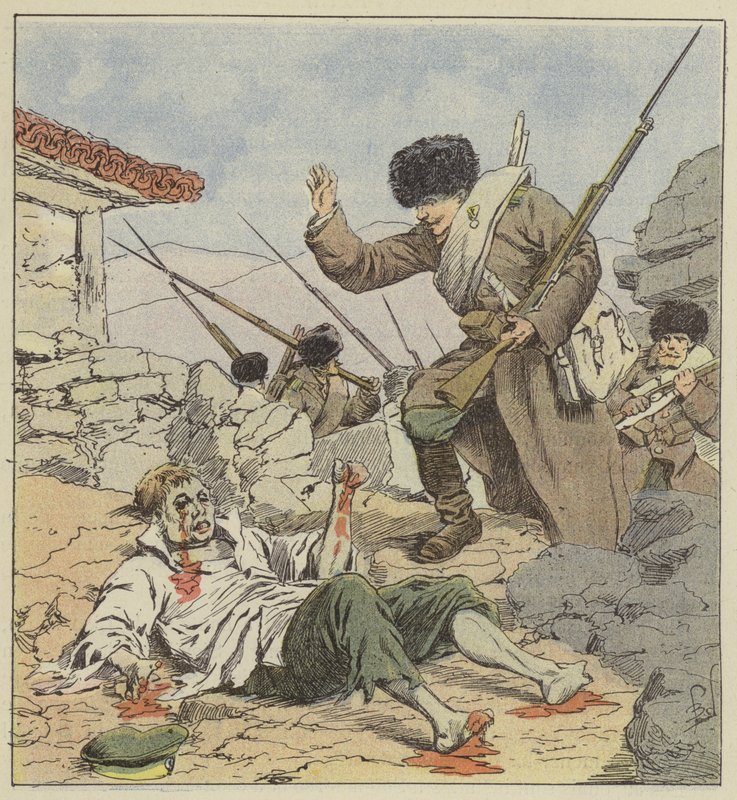 Venäläinen sotilas vammautui taistelun jälkeen tekijältä after Louis Charles Bombled