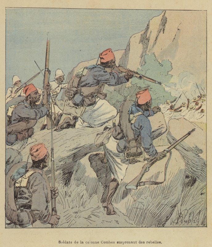 Combes-kolonnin sotilaat yllättävät kapinalliset tekijältä after Louis Charles Bombled
