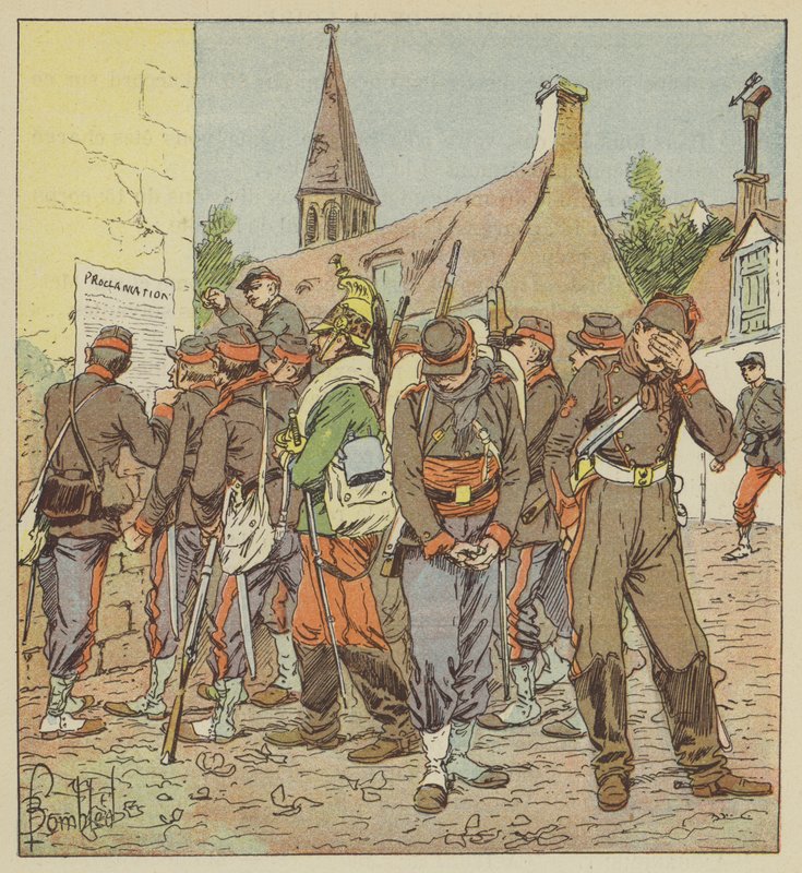 Loiren armeijan sotilaat lukevat tapausta Metzin antautumisesta tekijältä after Louis Charles Bombled