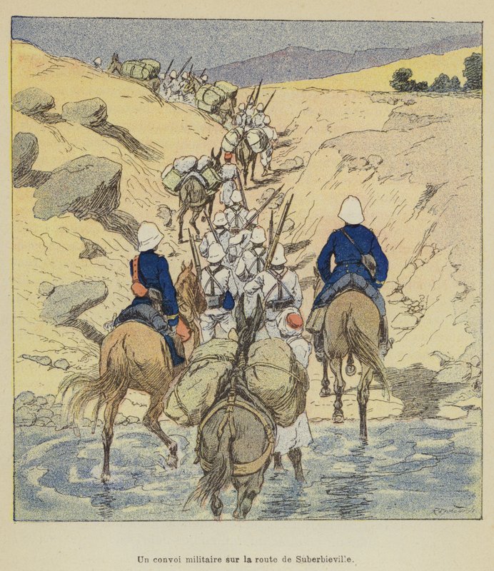 Sotilassaattue matkalla Suberbievilleen tekijältä after Louis Charles Bombled