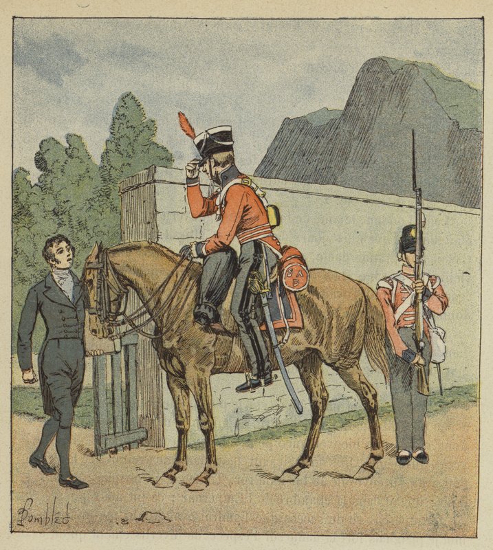 Longwoodille tulee määräys hevosen selässä pyytäen Le Sagen atlasta tekijältä after Louis Charles Bombled