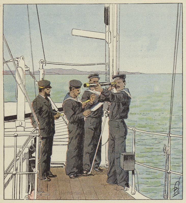 Japanilaiset katsojat tarkkailevat Port-Arthurin laivastoa tekijältä after Louis Charles Bombled