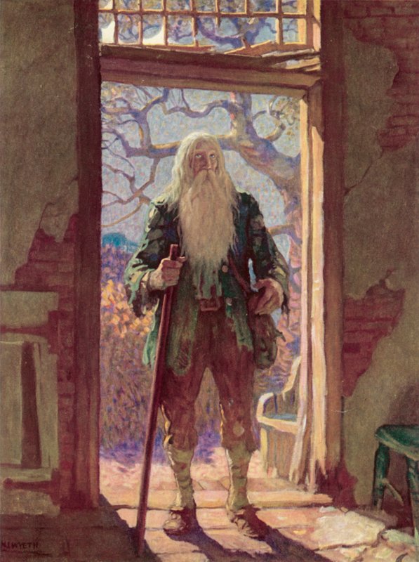 Kuvitus Rip Van Winklelle tekijältä after Newell Convers Wyeth