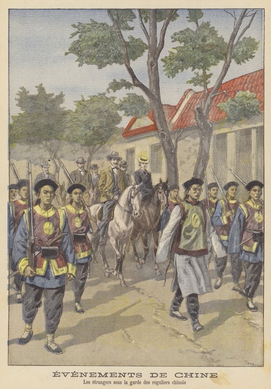Boxer Rebellion: ulkomaalaiset kiinalaisten säännöllisten joukkojen suojeluksessa tekijältä after Oswaldo Tofani