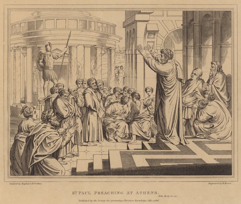 Pyhä Paavali saarnaa Ateenassa, Apostolien teot tekijältä after Raphael