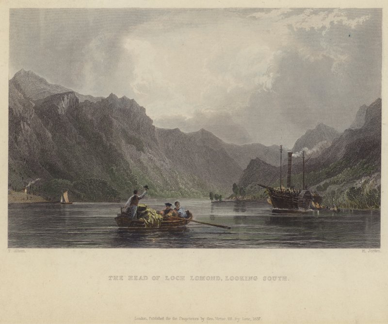 Loch Lomondin pää katsoen etelään tekijältä after Thomas Allom