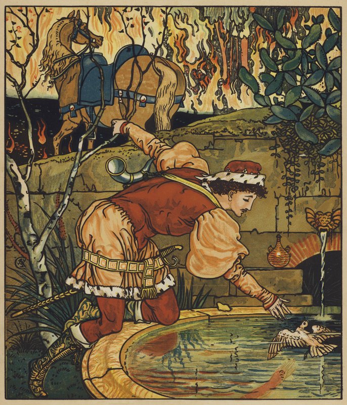 Prinssi Cheri valoisassa metsässä tekijältä after Walter Crane
