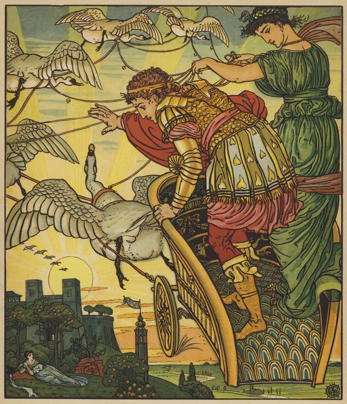 Aavikon keiju kuljettaa pois kultakaivosten kuninkaan tekijältä after Walter Crane