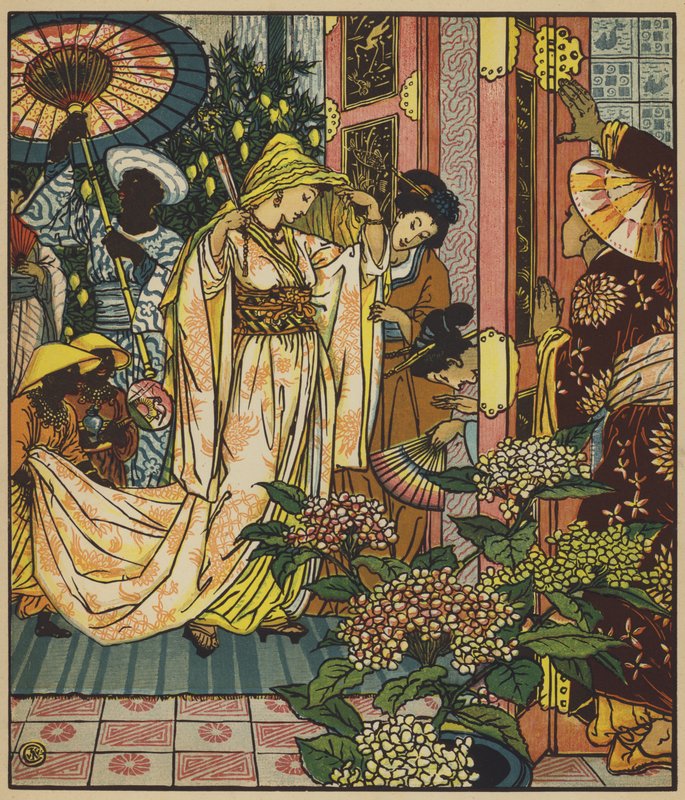 Prinsessa käy kylpylässä tekijältä after Walter Crane