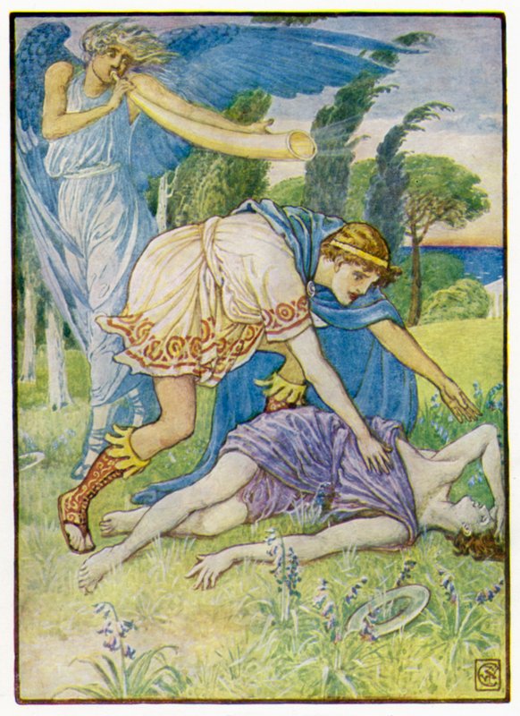 Tuulenjumala lähetti puuskan etelästä tekijältä after Walter Crane