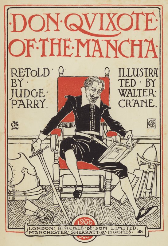 Nimisivukuvitus Don Quijotelle Manchasta tekijältä after Walter Crane