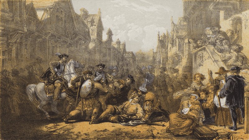 Vanha Linlithgow, Regent Morayn salamurha (chromolitho) tekijältä after William Allan