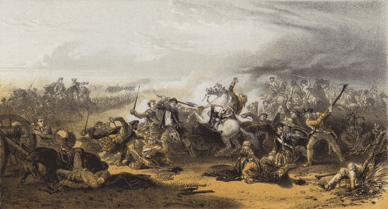 Prestonpanien kenttä, eversti Gardinerin kuolema (chromolitho) tekijältä after William Allan