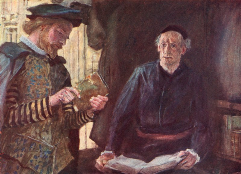 Shakespeare ostaa kirjan kirjakaupasta St Pauls Churchyardista Lontoosta tekijältä after William Hatherell