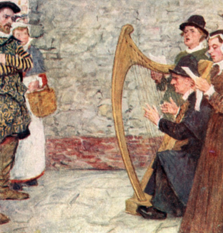 Shakespeare kuuntelee balladilaulajia lähellä Somerset Housea Lontoossa tekijältä after William Hatherell