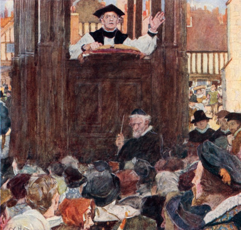 Shakespeare kuuntelee saarnaajaa St Pauls Crossissa tekijältä after William Hatherell
