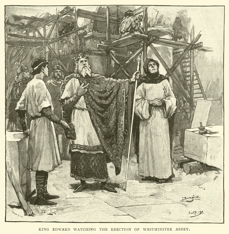 Kuningas Edward katsomassa Westminster Abbeyn pystyttämistä tekijältä after William Henry Margetson