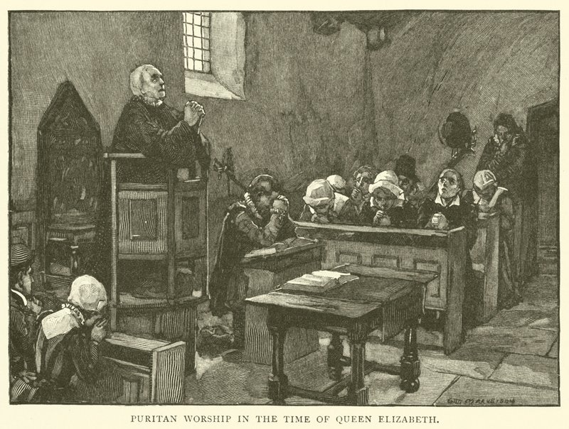 Puritaaninen jumalanpalvelus kuningatar Elisabetin aikana tekijältä after William Henry Margetson
