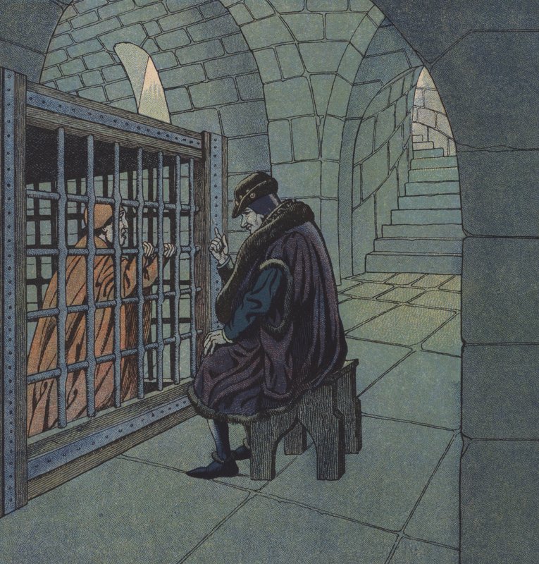 Ranskan kuningas Ludvig XI ja kardinaali Balue (väri litho) tekijältä pseudonym for Onfray de Breville Jacques Job