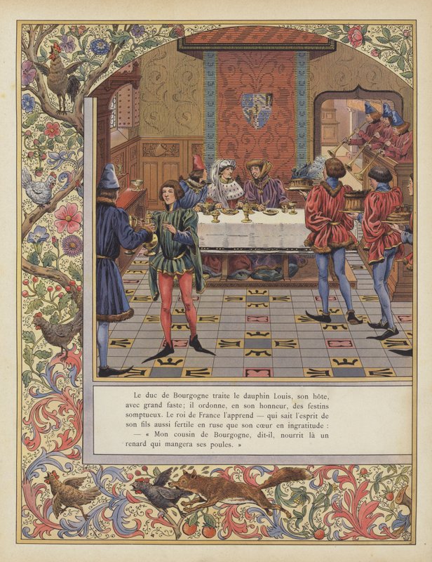 Burgundin herttua tarjoaa runsaan juhlan Louisille, Ranskan Dauphinille (väri litho) tekijältä pseudonym for Onfray de Breville Jacques Job