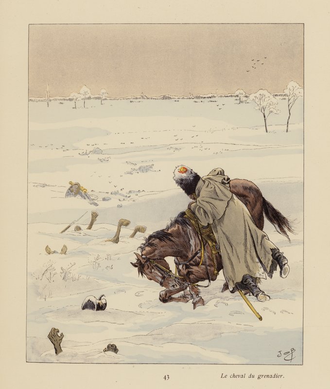 Grenadöörin hevonen (värilitografia) tekijältä pseudonym for Onfray de Breville Jacques Job