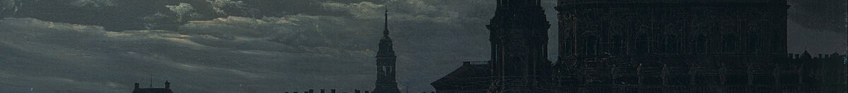 Näkymä Dresdeniin kuunvalossa (Johan Christian Dahl), Detail: Hofkirche mit Turm