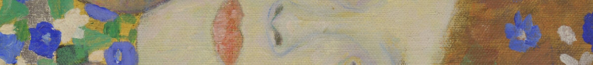 Suudelma (Gustav Klimt), Detail: Gesicht der Frau mit Hand an der Wange