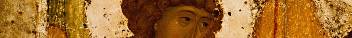 Pyhä kolminaisuus (Andrei Rublev), Detail: Linker Engel mit Heiligenschein