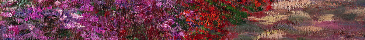 Polku Monet'n puutarhassa, Giverny, 1902 (Claude Monet), Detail: Violette Blütenbeete links