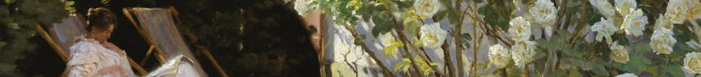 Marie Kroyer istui puutarhan kansituoleilla Bendsensin talon luona (Peder Severin Krøyer)