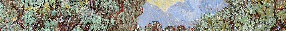 Oliivipuita, keltainen taivas ja aurinko (Vincent van Gogh)