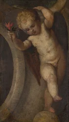 Putto punaisella kukalla, n. 1548-88 (öljy kankaalle)