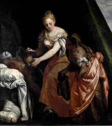 Judith Holofernesin pään kanssa